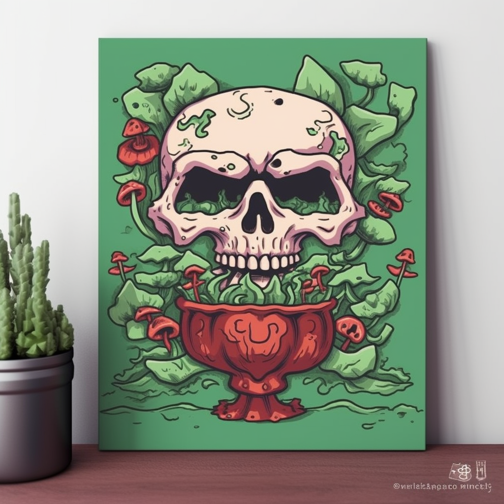 nanfang_yu_A_mushroom_pot_canvas_print_featuring_an_Skeleton_wi_4c90083f-a741-47.png