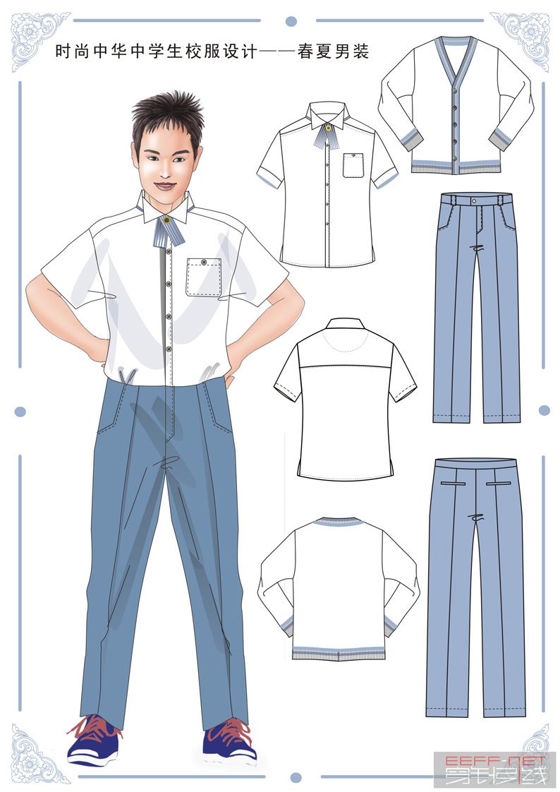 校服设计稿-服装设计细分领域-男女童 - 穿针引线服装